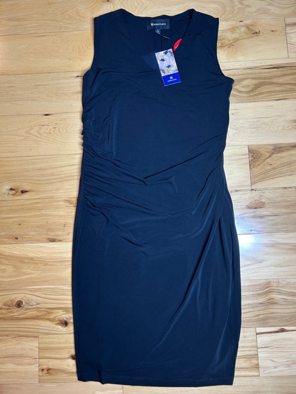 NWT HoneyLove Black Rushed Inner Power Midi Dress w/Hidden Shapewear | Size 1X - Picture 2 of 8